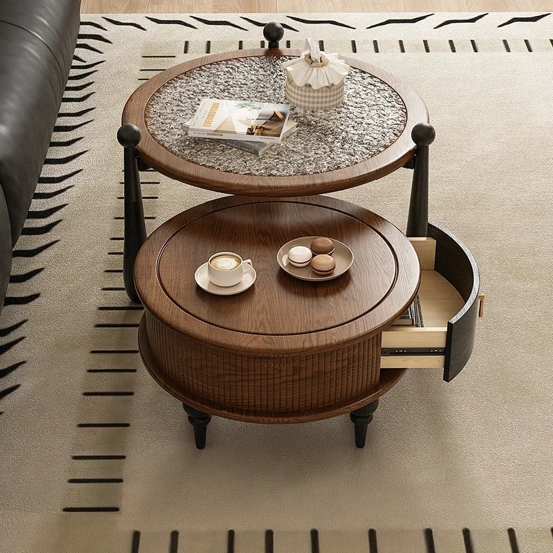 American retro solid wood coffee table, living room household small apartment high-end tea table