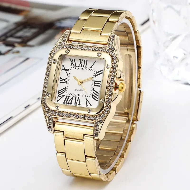 High Quality Fashion Business Ladies Casual Stainless Steel Rose Gold Quartz Watch Student Ladies Square Waterproof Clock Retro