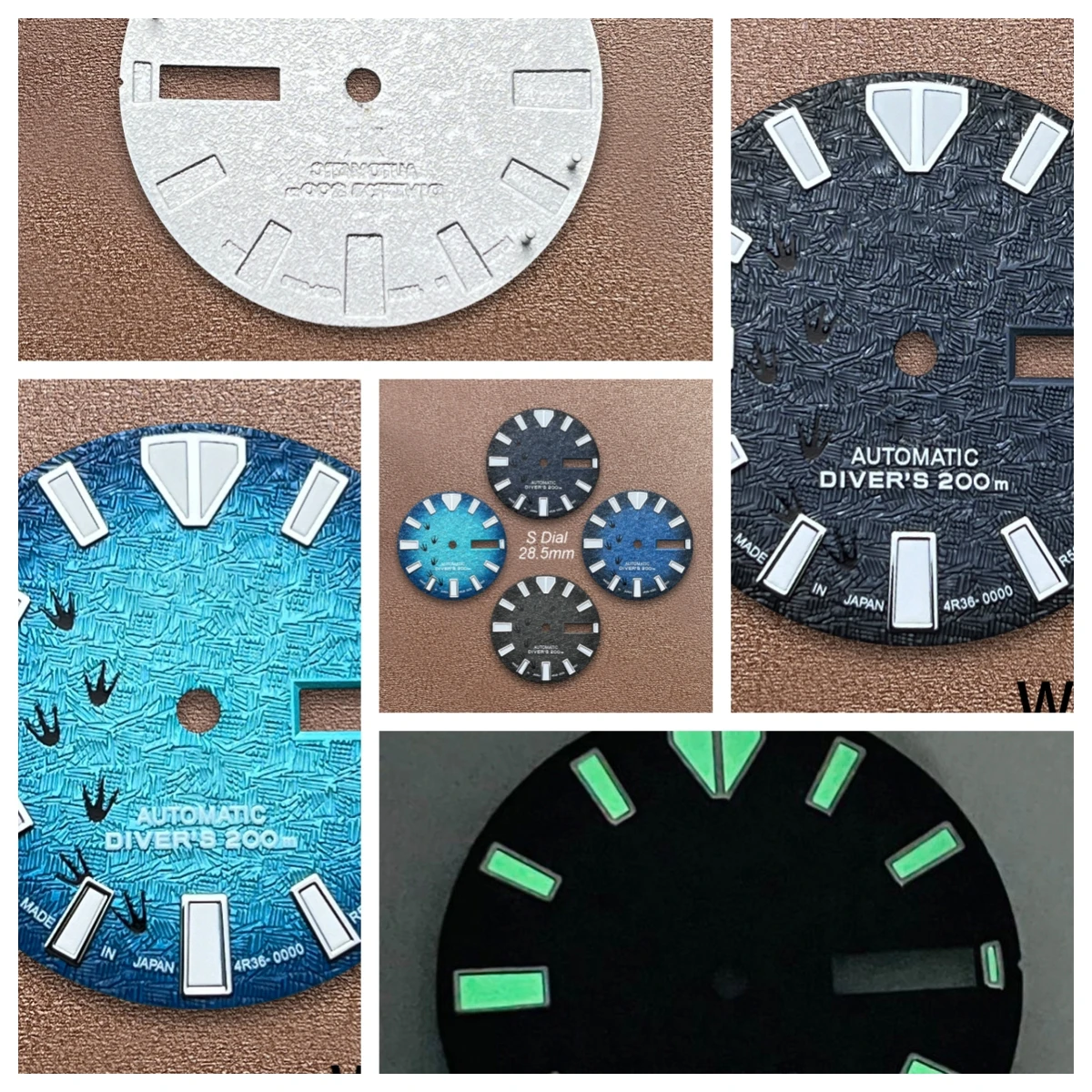 

28.5mm S Logo 3D Footprint Dial Suitable For NH36/4R36 Movement Green Luminous Dual Calendar Watch Modification Accessories