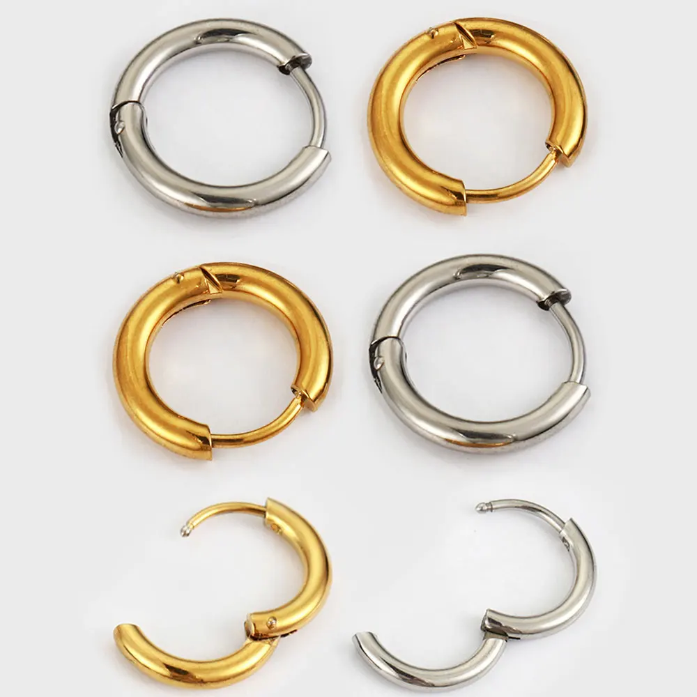 10pcs Stainless Steel Hoop Earrings Women Men Gold Color Stainles Steel Round Circle Pendientes Anti-allergy Punk Jewelry Gifts