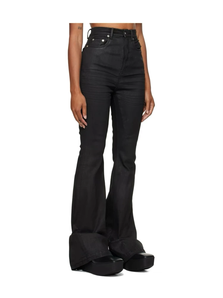 High Street RO-stijl 25SS lange broek heren zwart grijze coating geborstelde was vijfsterren luifellint afslankende micro-trompetjeans