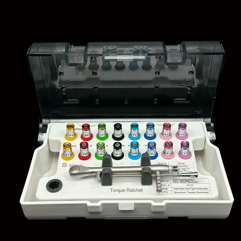 Kit de destornilladores HH Lab Implants, destornillador manual Universal de 15-60Ncm con llave dinamométrica de caja esterilizable en Autoclave para prótesis