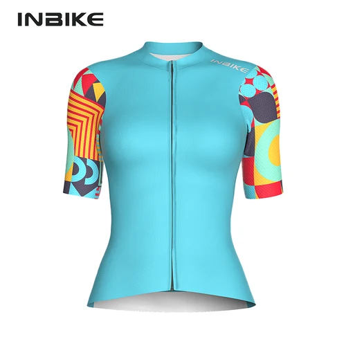 INBIKE-camisetas de manga corta para ciclismo para mujer, ropa de ciclismo transpirable ajustada con 3 bolsillos traseros