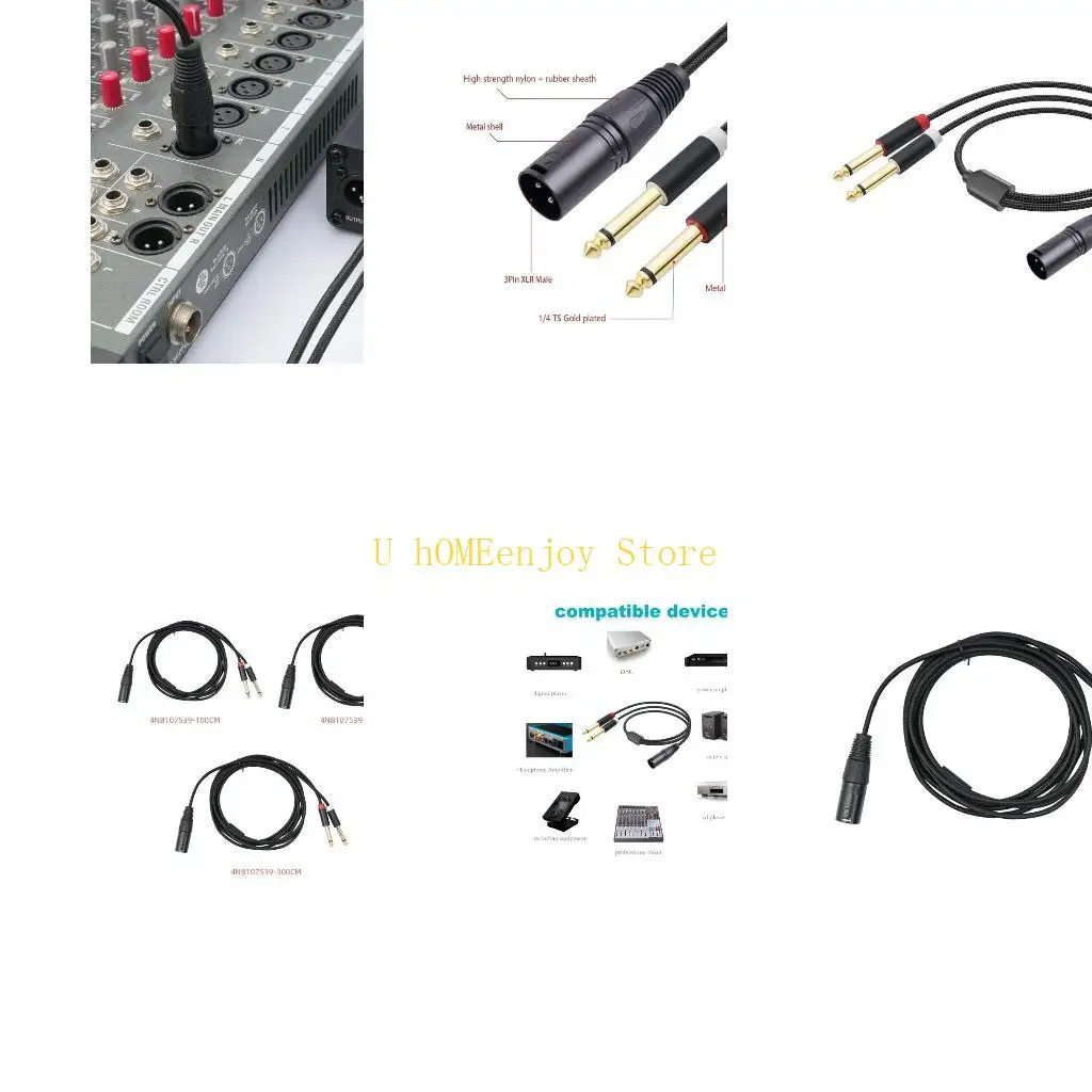 B0KF 2x 1/4inch to 3Pin Male Y Splitters Cable,3Pin to 2x6.35mm TS Mono Microphones Music Converters Adapters