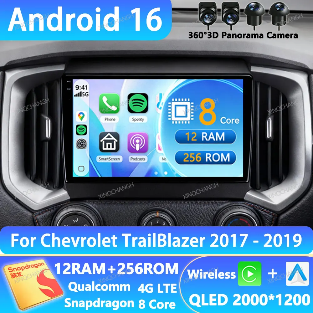 Autoradio Android 16 pour Chevrolet TrailBlazer 2017 - 2019 pour Isuzu D-MAX 2017 - 2019, unité principale 4G LTE 5G WIFI BT 2DIN QLED GPS