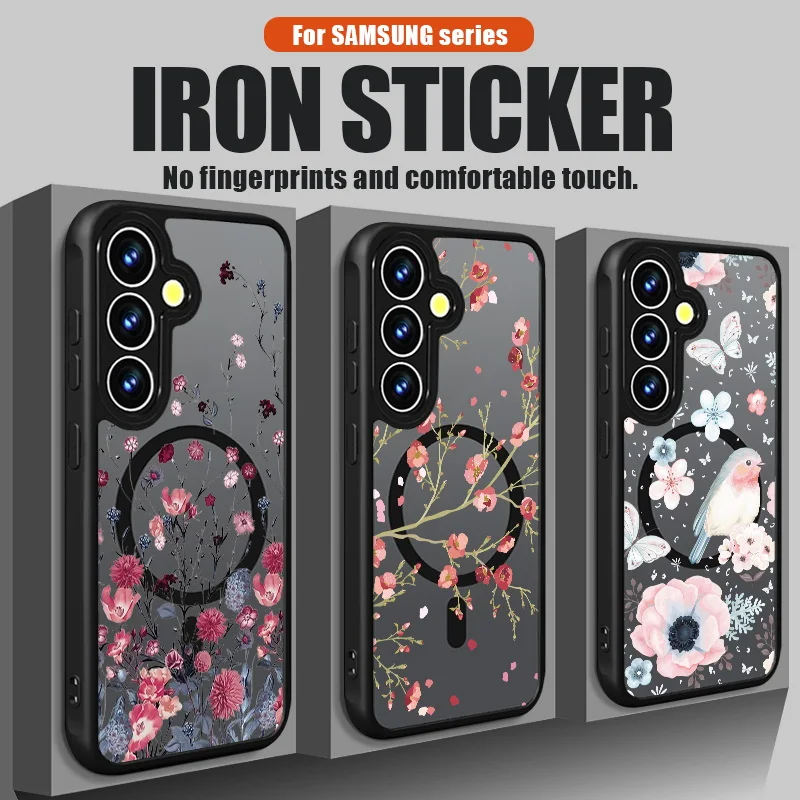 Beautiful Flower Pattern Magnetic Phone Case For Samsung Galaxy S26 S25 S24 S23 S22 Ultra Plus S25 Edge S24 S23 FE Acrylic Cover
