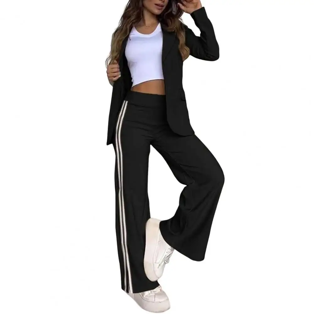 Женская официальная одежда Элегантное полосатое пальто Широкие брюки Комплект для женщин Шикарный официальный наряд с отложным воротником Куртка для ношения