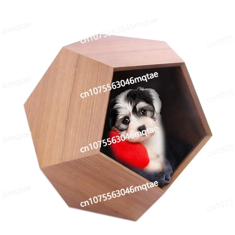 Hot Selling Pet Shop Wooden Cat House New Natural Wood Pet Furniture Dog Cats House Bed Carrier Polygon Pentagon Pet Cages