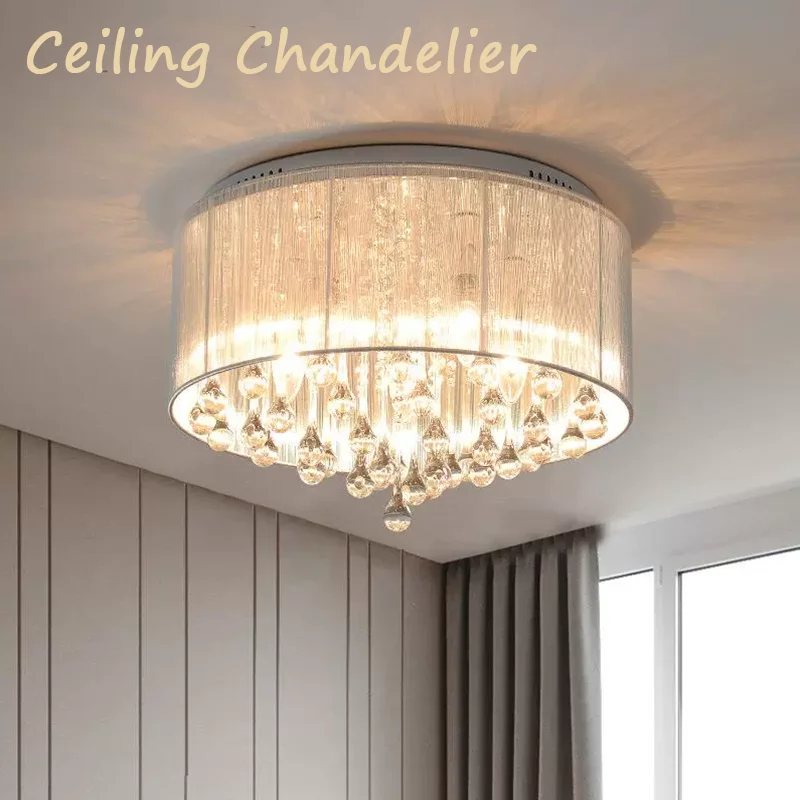 

E27 Modern minimalist fashion crystal ceiling light Round Silver Ceiling Pendant LED Lighting creative Ceiling Chandelier home