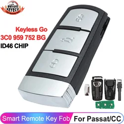 KEYECU Keyless Go 3C0 959 752 BG 433MHz ID46 Chip do VW Volkswagen Passat CC 2005-2014 Inteligentny kluczyk samochodowy 3C 0959752 Pilot zdalny BG