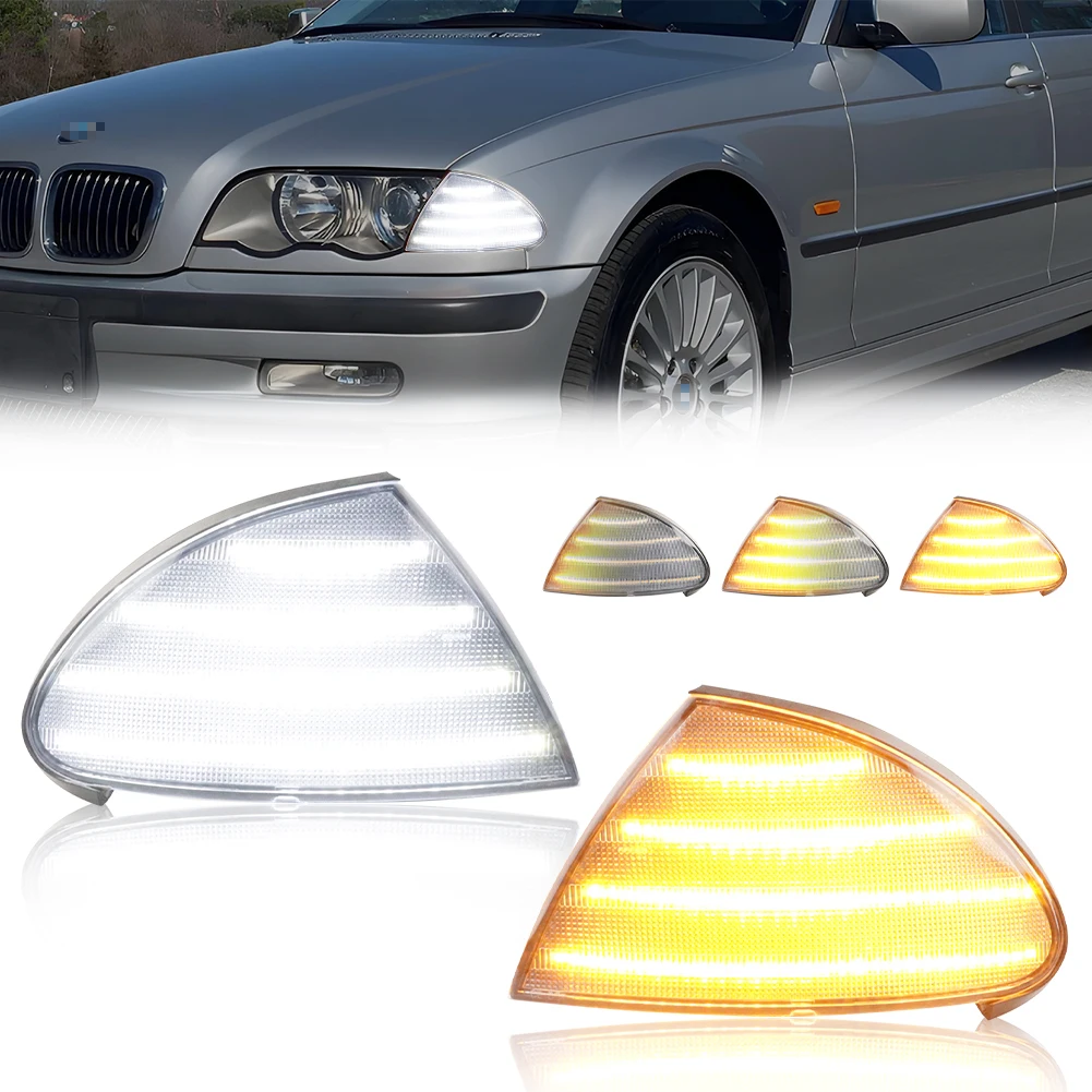 2 قطعة ضوء الزاوية الأمامية مصباح إيقاف السيارة بدوره مصباح إشارة ث/LED ل 1999 2000 2001 BMW 323i/325i/325xi/330xi/330i/328i E46 سيدان