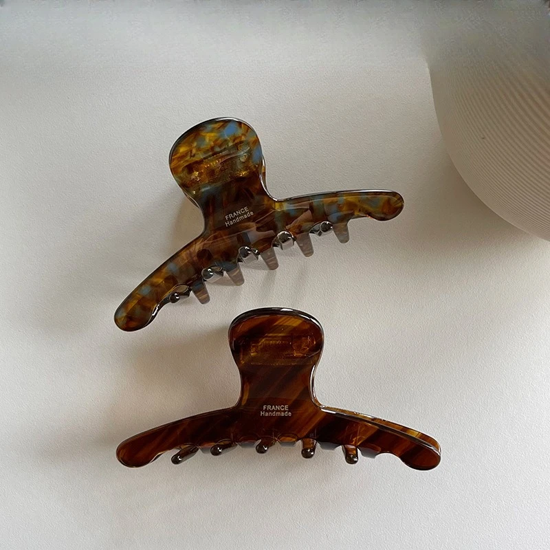 Hair Claw Clip Plastic Lightweight Secure Grip Deep Blue Brown Caramel Hanger Style Versatile Daily Office Travel Accessory