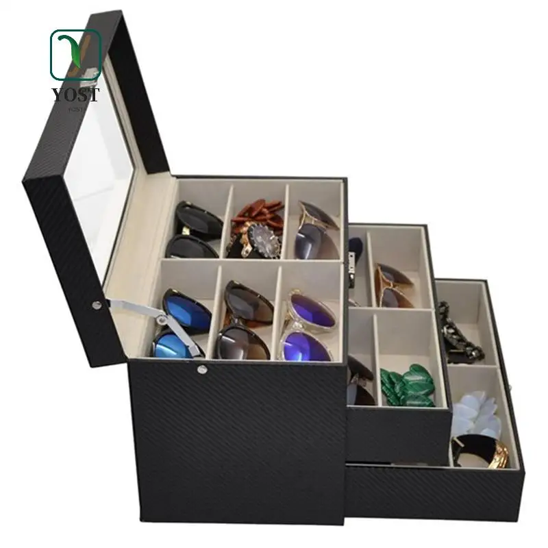 

YOST-Sunglass Storage Box Sunglass Organizer Storage Box 3 Tier 18 Slot Glasses Texture Pattern