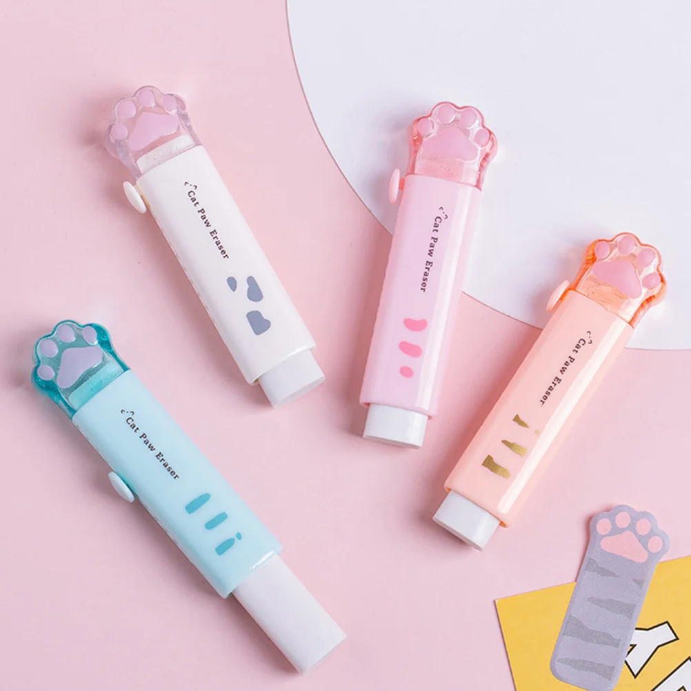 

3Pcs Retractable Cartoon Cat Paw Eraser Rubber Erasers for Students Office Cute Kawaii Stationery Retractable Eraser