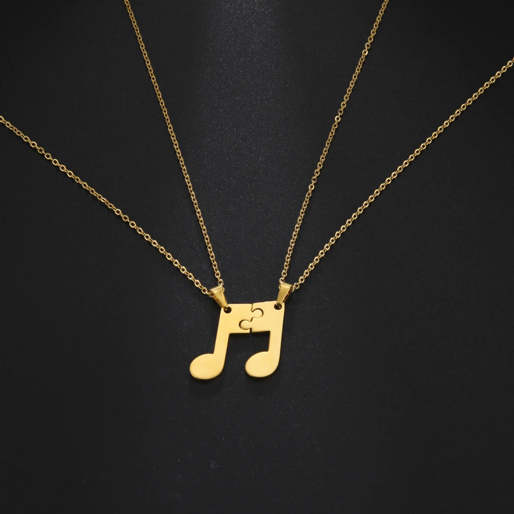 Skyrim 2pcs Matched Musical Note Pendant Necklaces for Couple Best Friend Stainless Steel Jigsaw Neck Chain Women Choker Gift