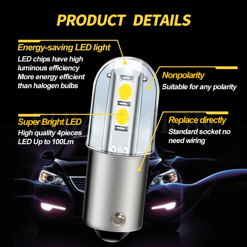 Ruiandsion 2PCS BA9S Signal Lights LED 3030Chip 4SMD LED Lamp Roof Reading Lights White Yellow WarmWhite DC 6V Non-Polarity Bulb - view 2