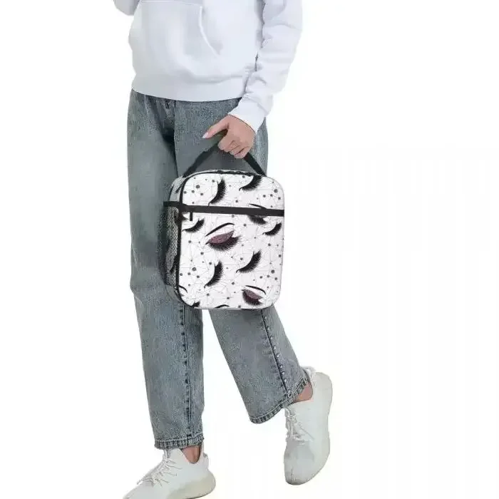 

Eyelash Eyes Thermal Insulated Lunch Bags Burgundy Lashes Seamless Pattern Lunch Tote Work School Travel Multifunction Food Box
