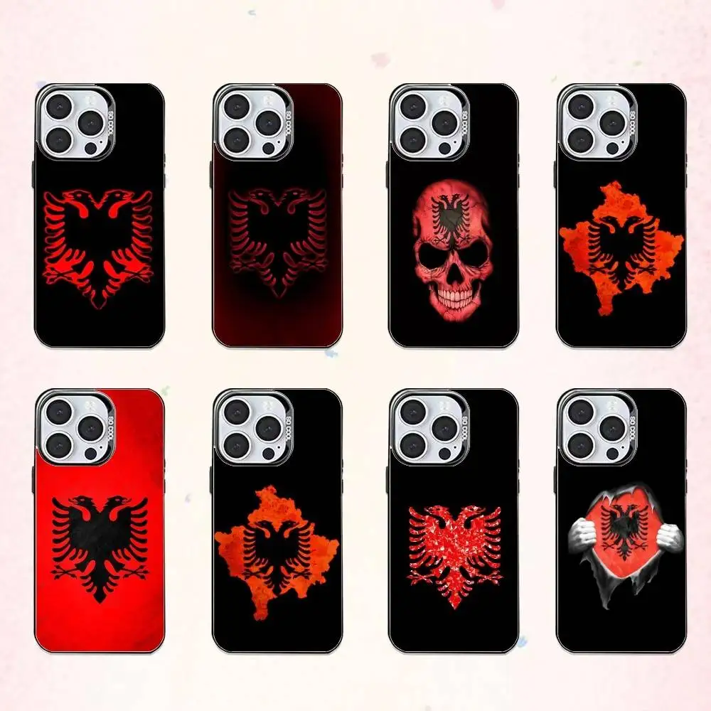 

A-Albanian Flag Map Design Phone Case For iPhone17,16,15,14,13,12,11 Plus,Pro Max Colored Silver Plated Inside Cover