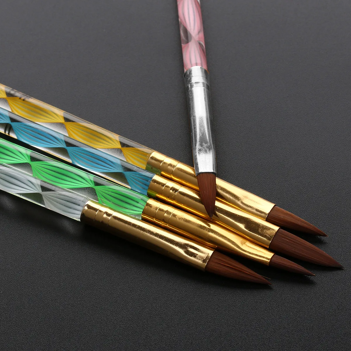 

5Pcs Nail Carving Pen Set Hair Acrylic Brushes Precision Sculpting Razor Smile Nail Art Display Fan Shaped