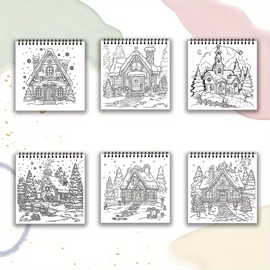Buku Mewarnai Cozy Cottage - 8,27 x 8,27 inci 22 halaman - Hadiah ideal untuk keluarga atau teman di Natal