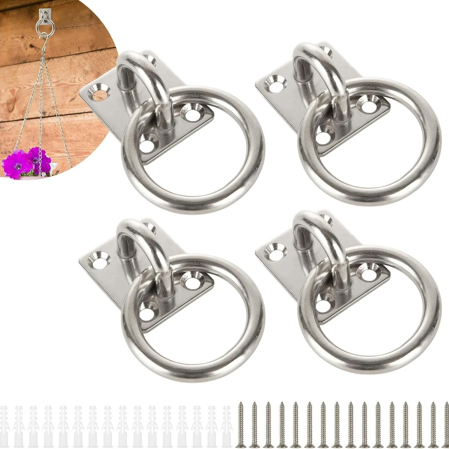 Stainless Steel Eyelet Plate with Ring Heavy Duty Ceiling Wall Mount Hook Hammock Plant Light Hanging Fixing Buckles Boat Anchor