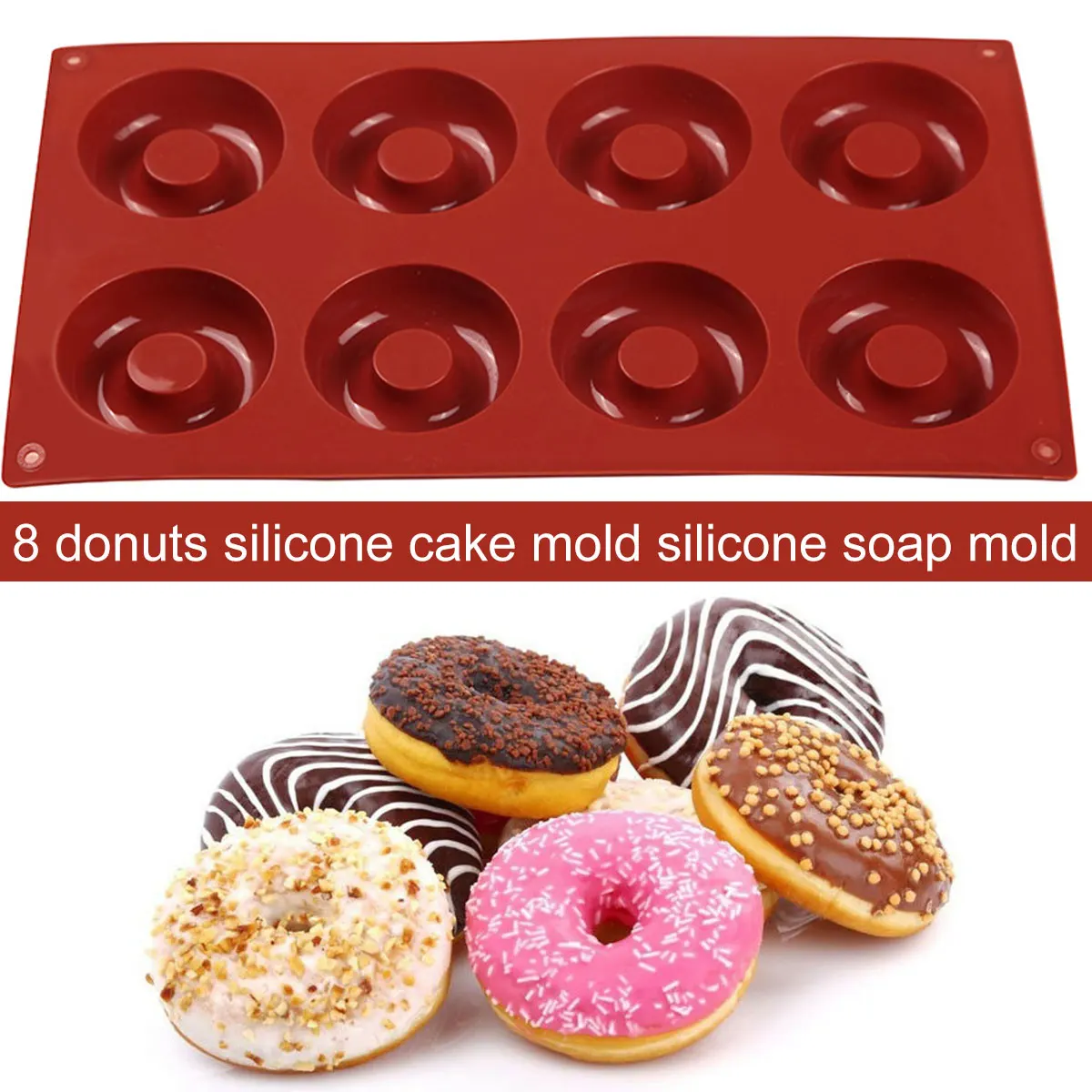 L Donut Mold 8 Slots Silicone Non-Stick Silicone Doughnut Pan Heat Resistant Baking Donut Pan Multifunctional Reusable Donut