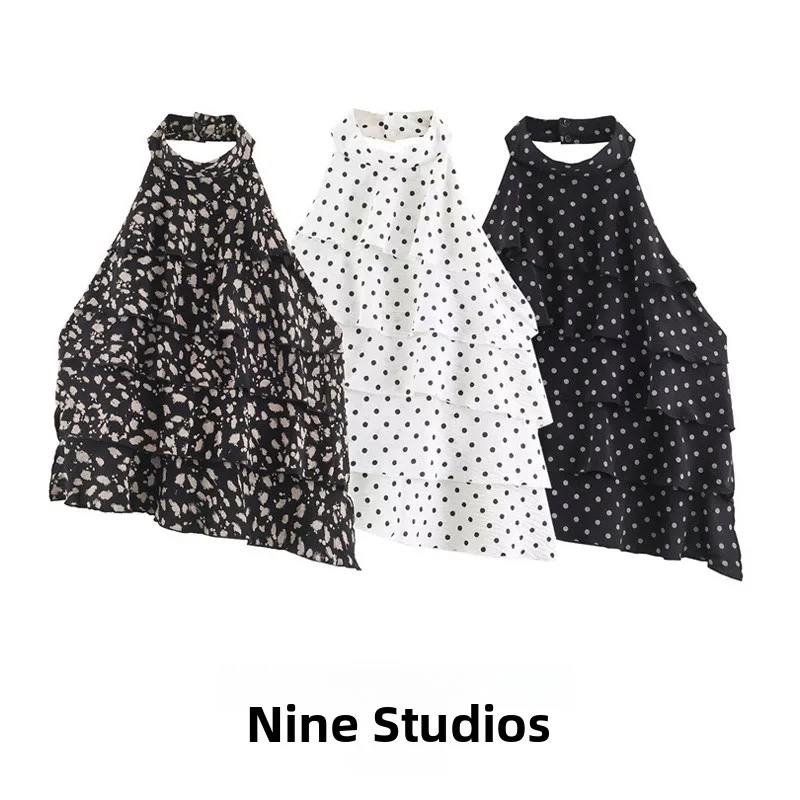 NINE ZAR Women's Backless Polka Dot Print Halter Neck Sleeveless Vest Fashionable Slim Fit Outerwear Summer 2026