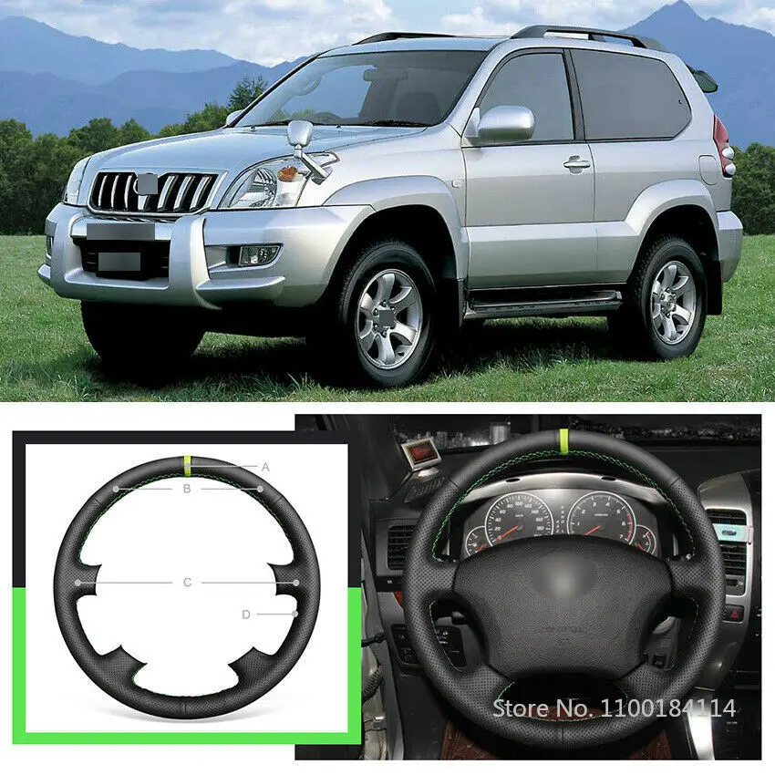 Hand-stitchedv Black Leather Hand Sew Car Steering Wheel Cover for Toyota Land Cruiser Prado