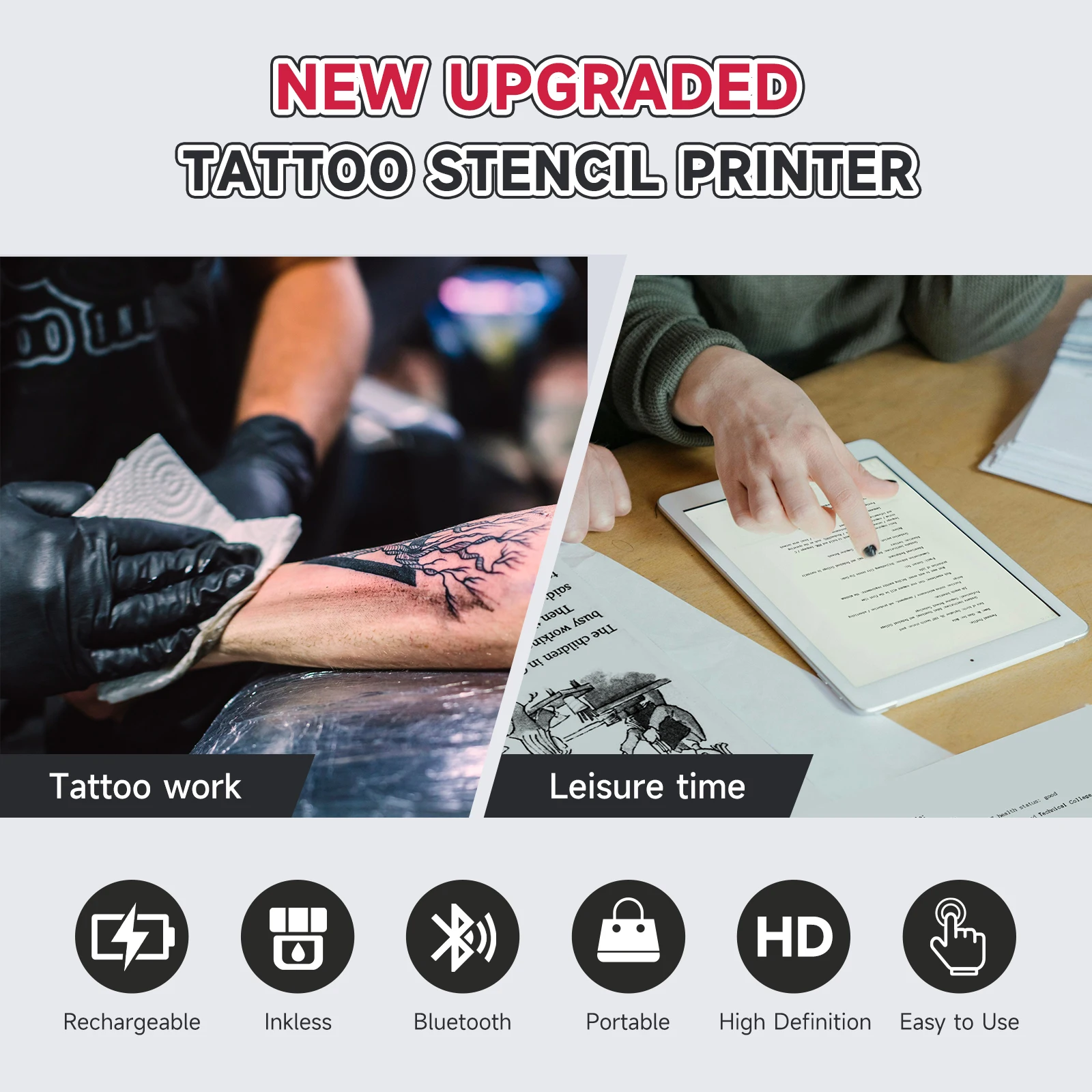 Impresora portátil A4 PDF para tatuajes, transferencia térmica, papel sensible sin tinta, Bluetooth, uso de documentos inalámbrico, teléfono