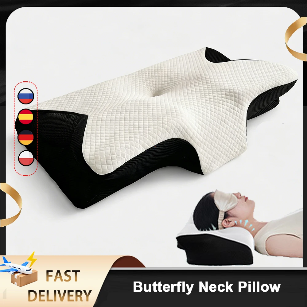 Almohada Cervical de Espuma Viscoelástica con Forma de Mariposa, Almohada Ortopédica Ergonómica para el Cuello, Almohada de Masaje para Cama, para un Sueño Profundo