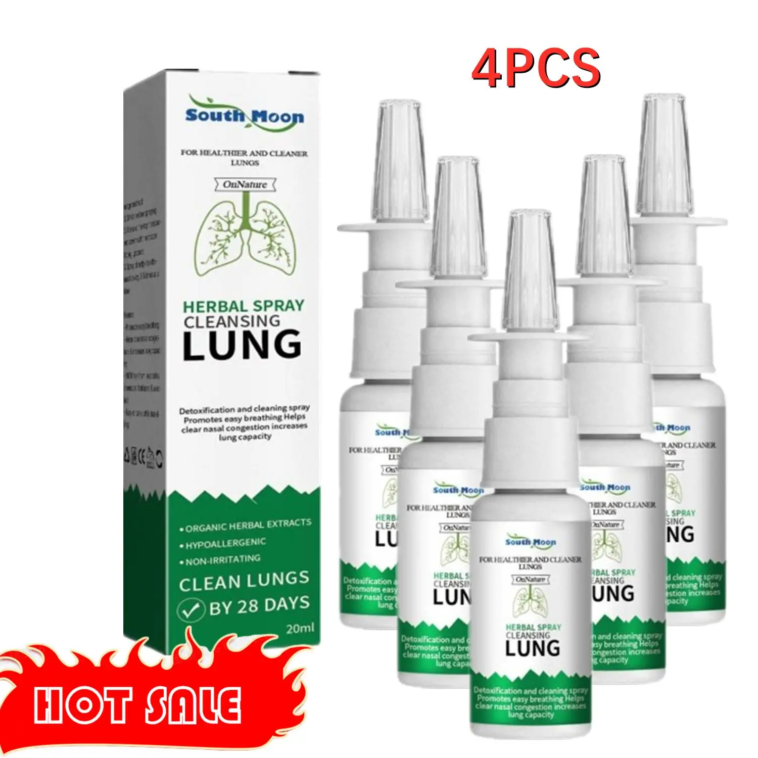 4PCS Lung Detox Herbal Cleanser Spray For Smokers Clear Nasal Congestion Anti Snoring Solution Stop Snore Relief Spray Nose 20ml