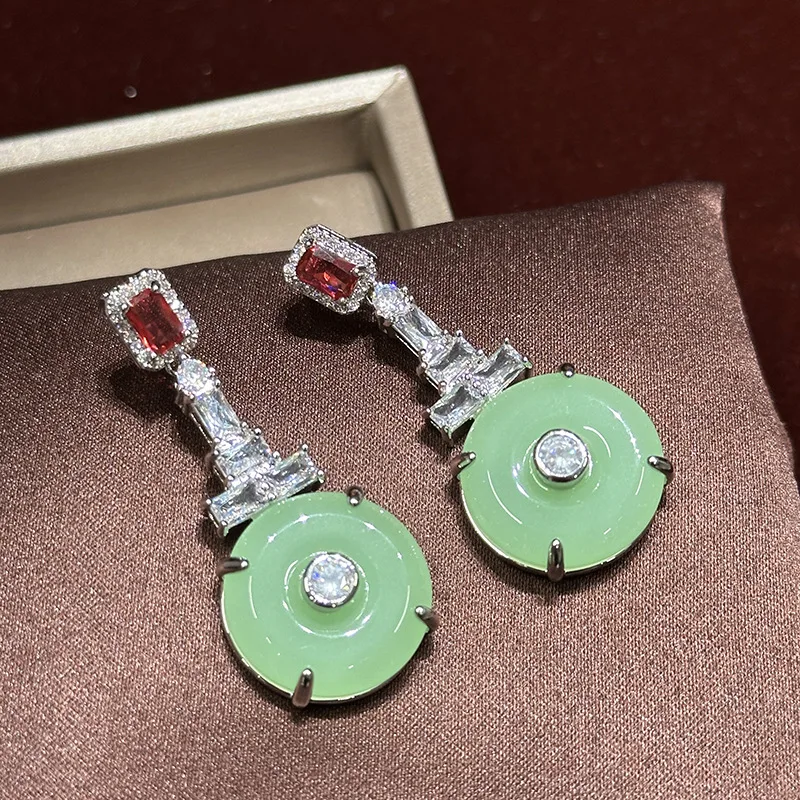 Women Hetian Jade Ping\'an Buckle Jade Earrings 2024
