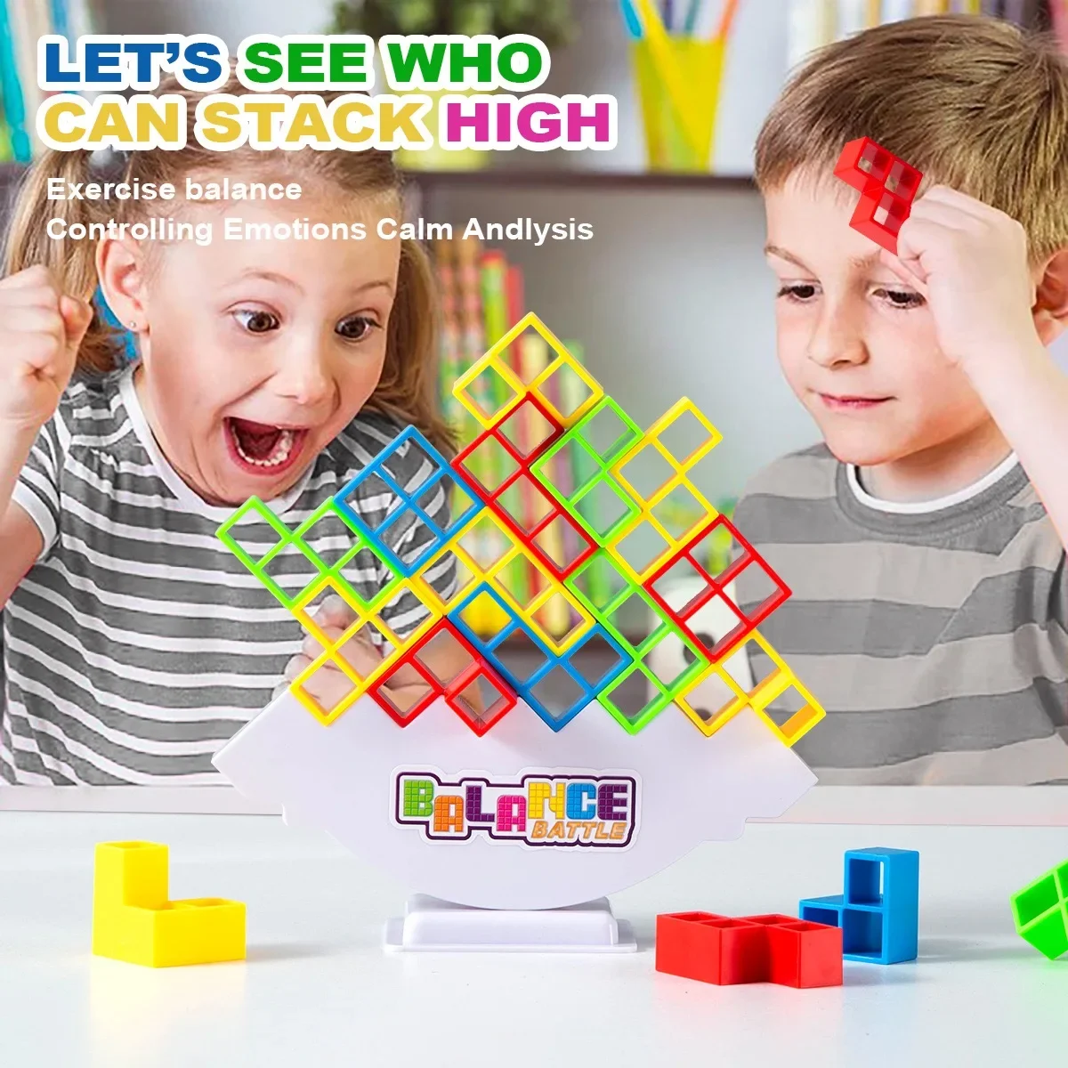 Kids puzzle building blocks brick toy balance stacked tetra tower game high quality Russian building blocks Kid Desktop Toy