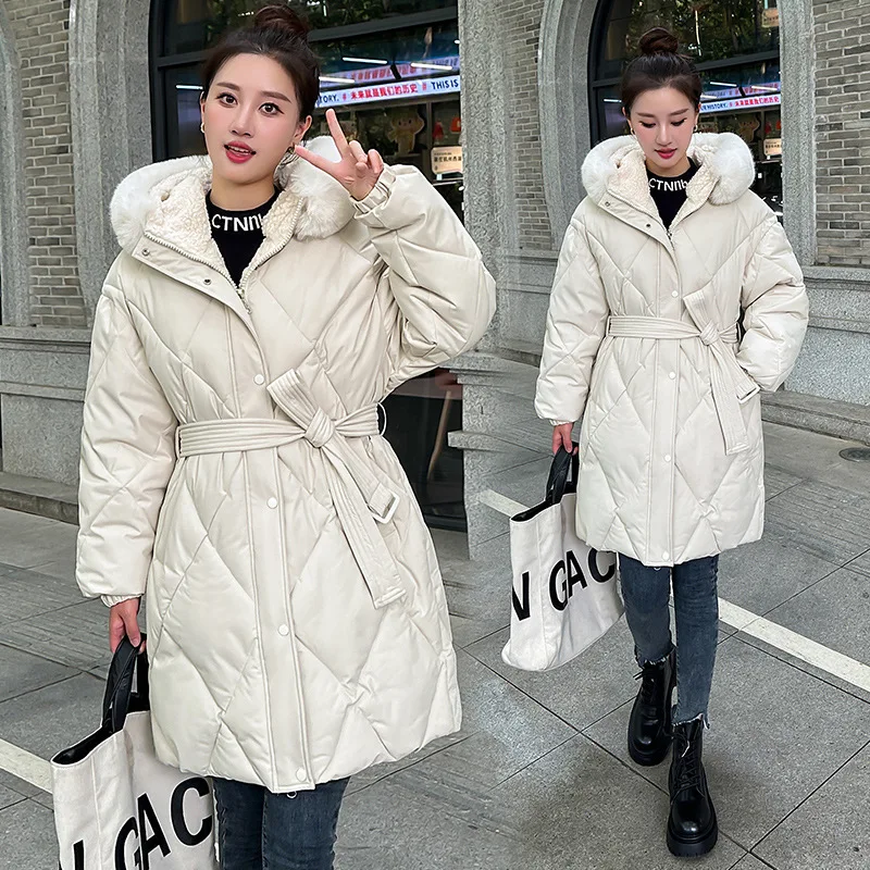 PinkyIsBlack 2024 New Long Women\'s Hooded Cotton-padded Jacket Warm Fleece Lining Korean Style Qulited Winter Coat Jacket Parkas