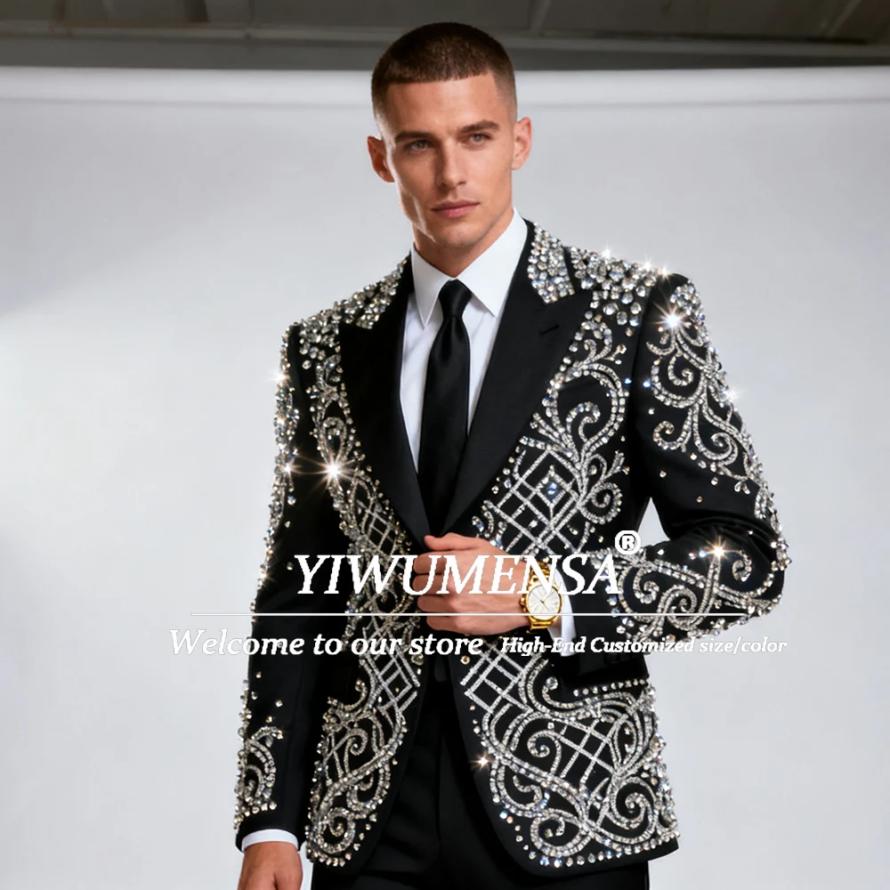 

Роскошные мужские костюмы с бриллиантами и бисером, комплекты из 2 предметов, однобортные пиджаки для выпускного вечера, сценические наряды, индивидуальные смокинги для жениха