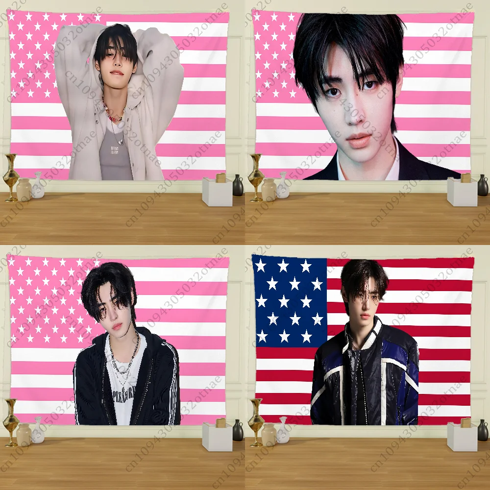 S-Sunghoons Hot Girls Kpop American Flag Tapestry Funny Banner For College Dorm Bedroom Outdoor Living Room Wall Art Decor Party