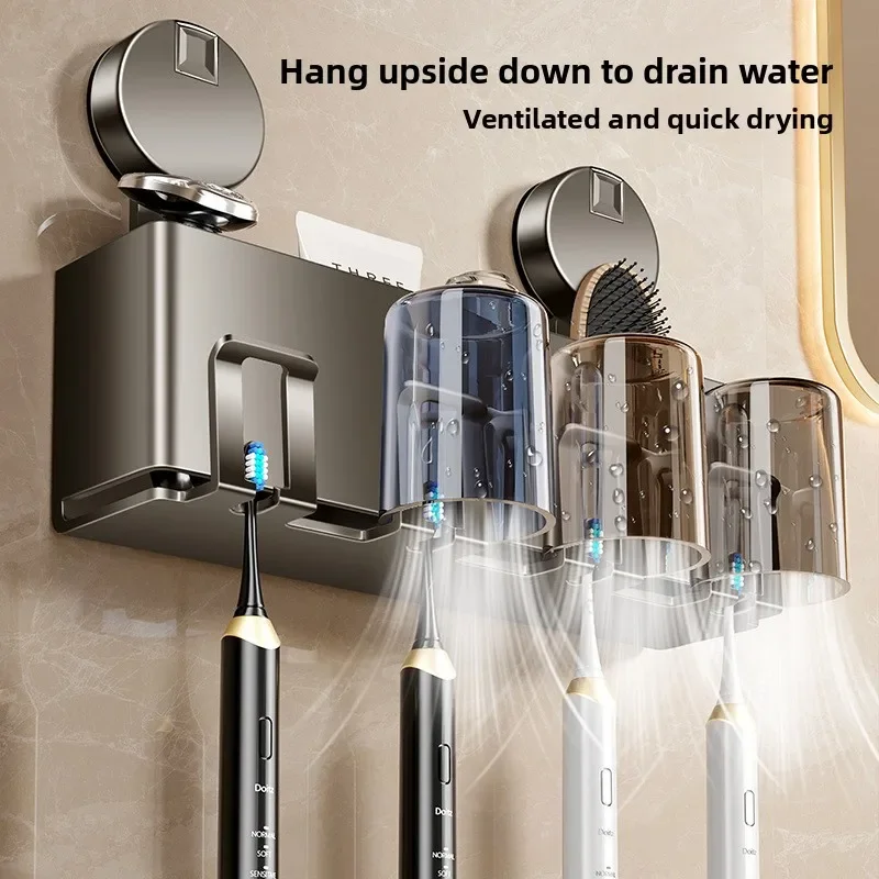 

Suction Cup Toothbrush Holder‌ - No Drill Bathroom Organizer for Sink/Shower, Waterproof & Space-Saving Toothbrush & Cup Stand
