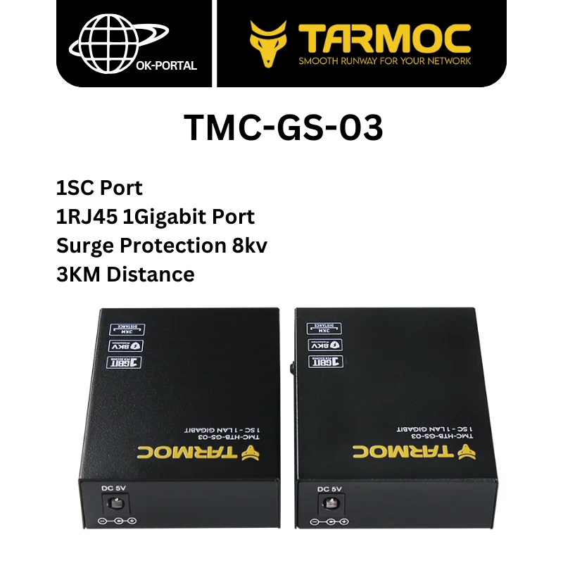 Tarmoc TMC-GS-03 Fiber Transceiver Media Converter 1SC+1RJ45 1Gigabit Surge Protection Single Mode Single Fiber