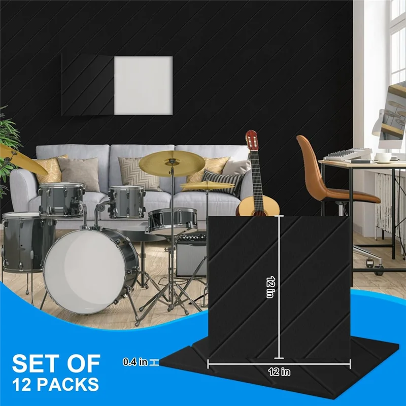 SYDS 12 Pack Soundproof Foam Panels 12X12x0.4 Inch, Self Adhesive Acoustic Foam Panels For Acoustic Treatment