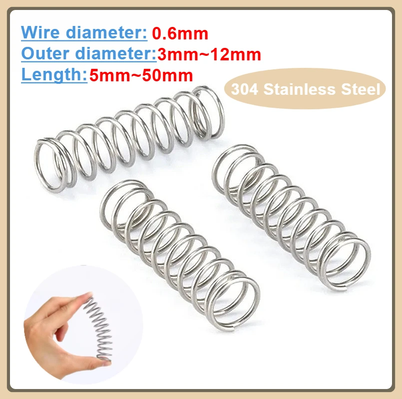 10Pcs Wire Dia 0.6mm 304 Stainless Steel Spring Steel Y-shaped Compression Spring OD 3mm~12mm Length 5mm~50mm