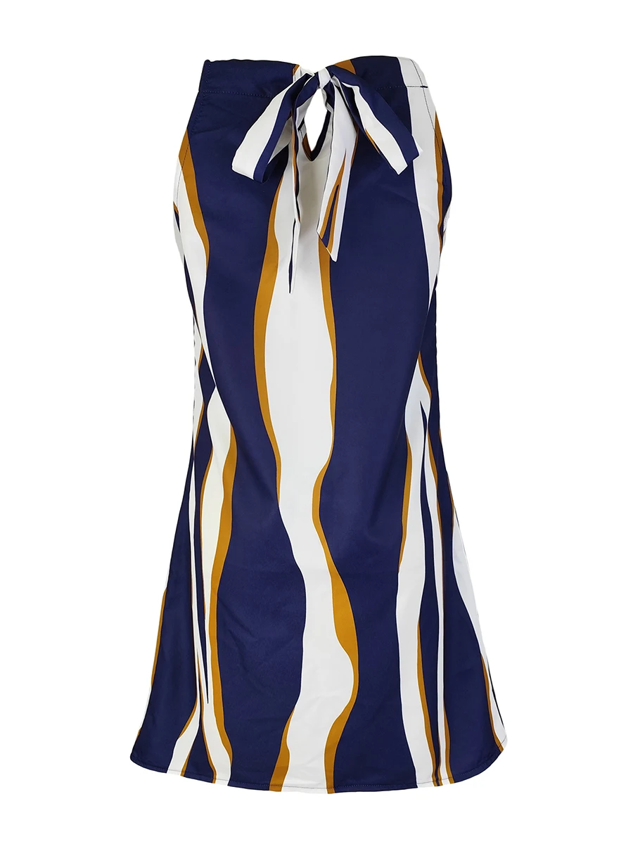 Neues Damen Sommerkleid mit Neckholder, ärmellos, gewelltem Streifenmuster, lässiges Strandkleid, Boho A-Linien-Minikleid, elegantes Partykleid. – Detail 5