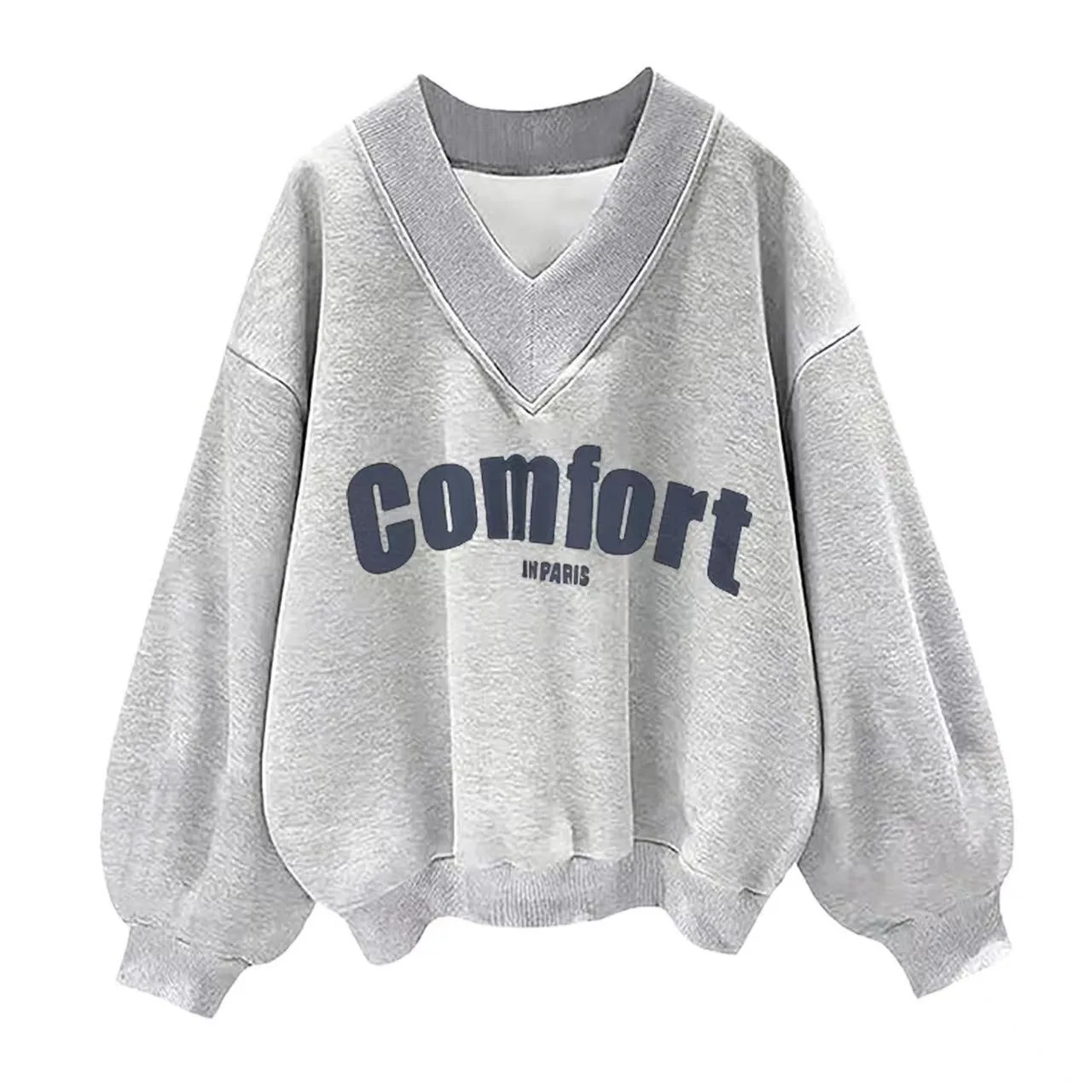 2024 Autumn and Winter New V-neck Sweatshirt Casual Loose Peplum V-neck Long Sleeve Inner Tops for Women