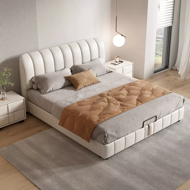 Light Luxury Leather Bed Double Sleeping Design Bedroom Frame Japanese Unique Bed Princess Modern Muebles Trendy Furniture