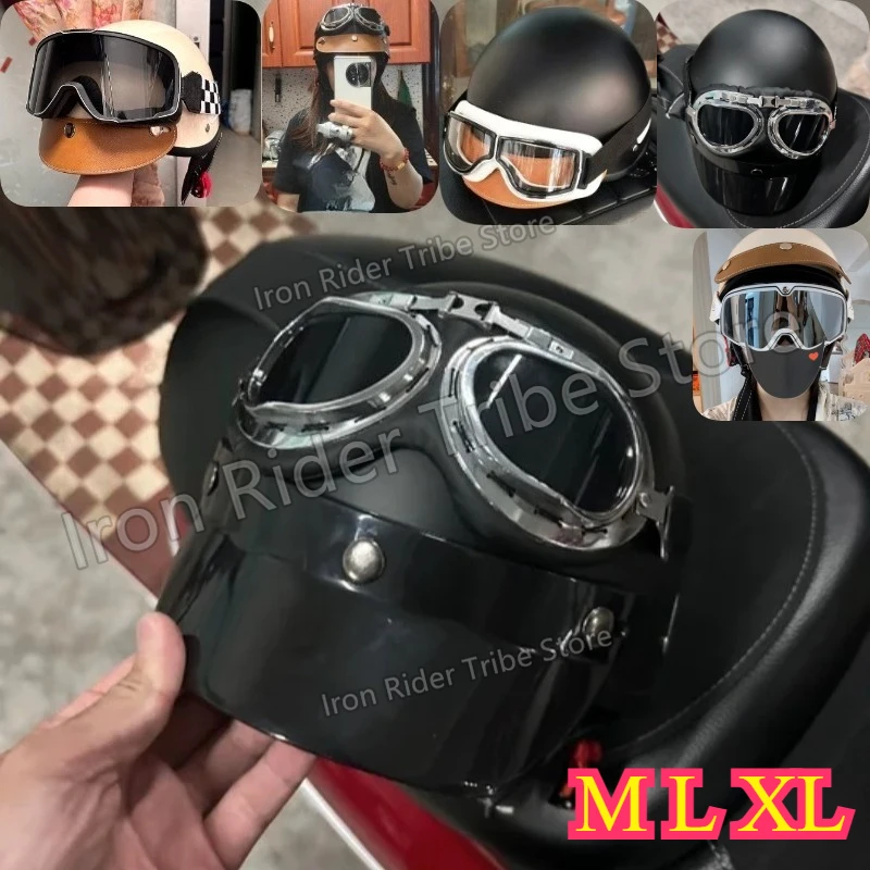 Retro Vintage Half Face Motorcycle Helmet Men Women Unisex Anti-Fall Crash Helmet for Scooter Motorbike Approved Casco Moto