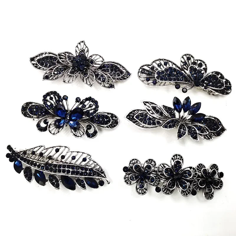 Butterfly Flower Hair Clip Barrettes For Women Metal Rhinestone Retro Style Crystal Hair Clips Hearwear Hair Styling Accessories