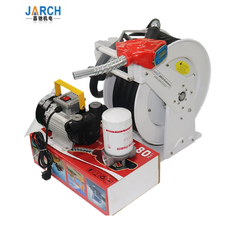 Automatic Retractable Diesel Oil Hose Reel Station Cord Drum With Large Flow Silent Dispenser Oil Pump Counter Meter