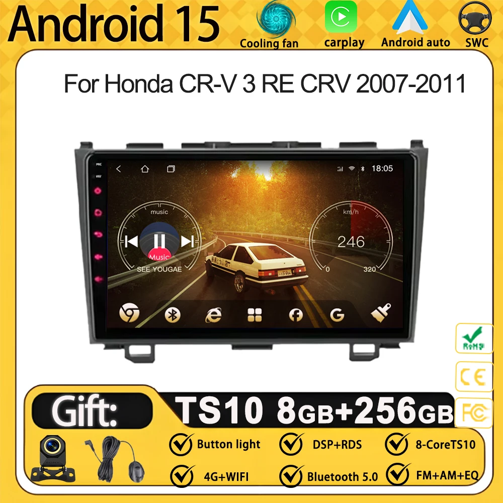 

Android Car Radio15 For Honda CR-V 3 RE CRV 2007-2011 Wireless carplay Multimedia Player GPS Navigation WIFI Auto Bluetooth