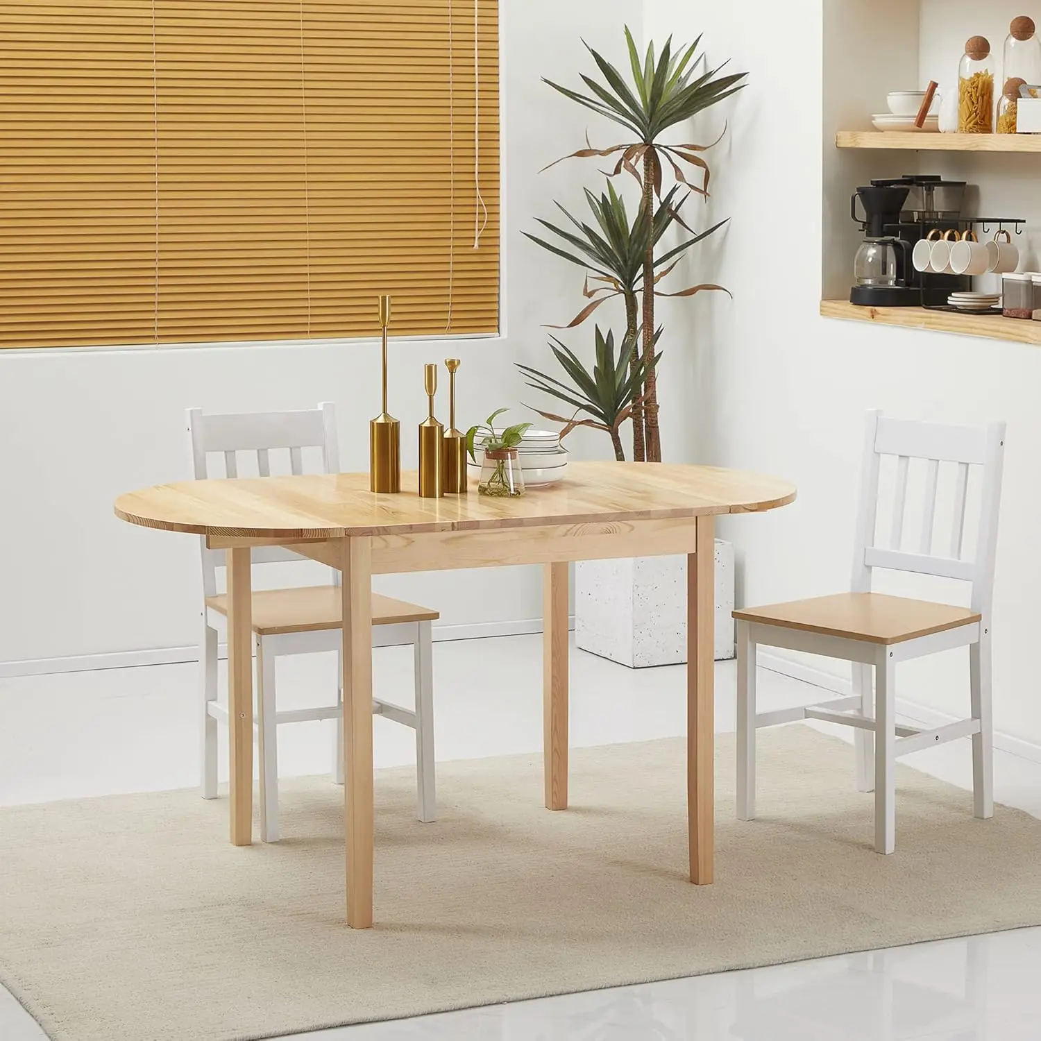 Mesa de cocina de madera maciza de 55 ", mesas de hojas caídas para espacios pequeños, mesa de comedor plegable, Natural