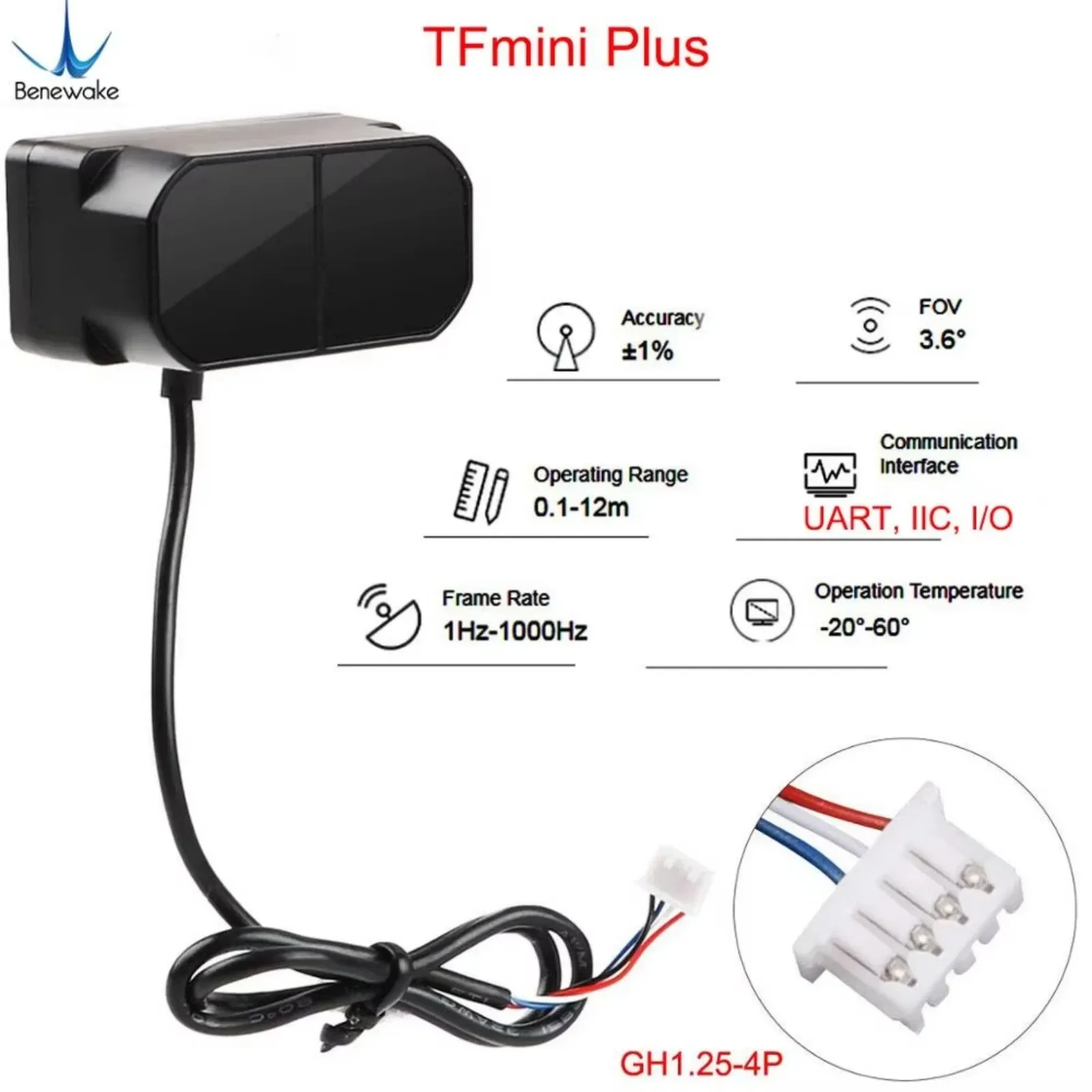 Benewake TFmini-S Upgraded Lidar Range Finder Sensor Single-Point UART/I2C Micro Ranging Module for Arduino Pixhawk ESP32