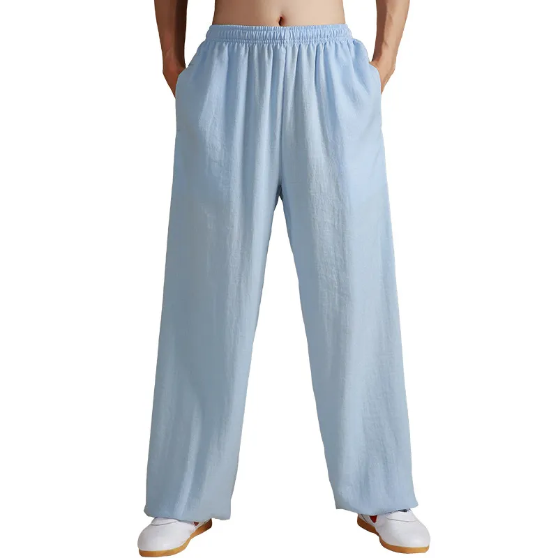 Men's and Women's Cotton Linen Blend Tai Chi Pants Spring Autumn Loose Fit Lantern Style Martial Arts Practice Training